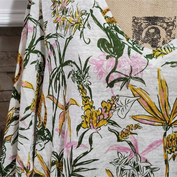 Rachel Zoe Toucan Cheetah Tropical 100% Linen Shirt Plus Size 2X New! - Picture 7 of 7